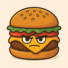 Grumpy Burger Character Cartoon Fast Food Mascot