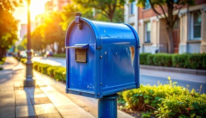 mailbox blue city sidewalk urban mail postal street daylight classic worn