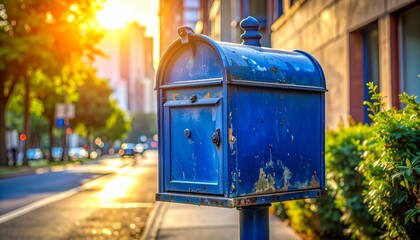 mailbox blue city sidewalk urban mail postal street daylight classic worn