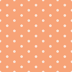 Vintage style pattern featuring small white flowers with heart shaped petals on a royal orange background, creating a delicate and timeless aesthetic