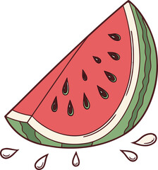 Fresh juicy watermelon slice with seeds isolated on the transparent background for summer food and healthy eating concepts