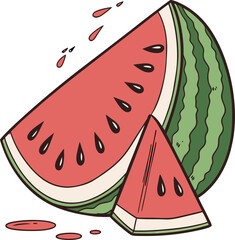 Fresh juicy watermelon slice with seeds isolated on the transparent background for summer food and healthy eating concepts