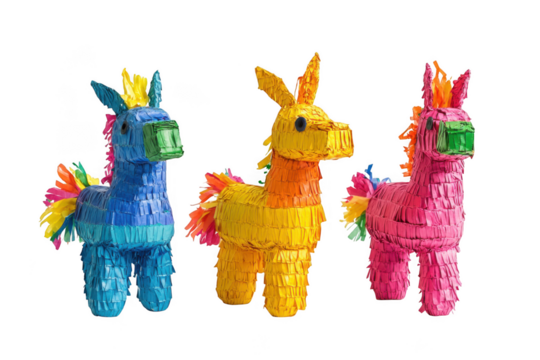 Colorful donkey pinatas party decorations mexican fiesta cinco de mayo celebration decoration isolated on transparent background - Powered by Adobe