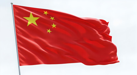 National Flag of China Waving Against a Bright Sky - Red Field with Five Yellow Stars