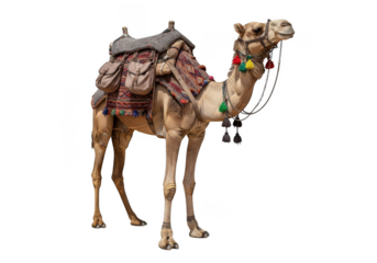 Detailed camel with saddle and decorations png image stock photo animal mammal desert isolated on transparent background