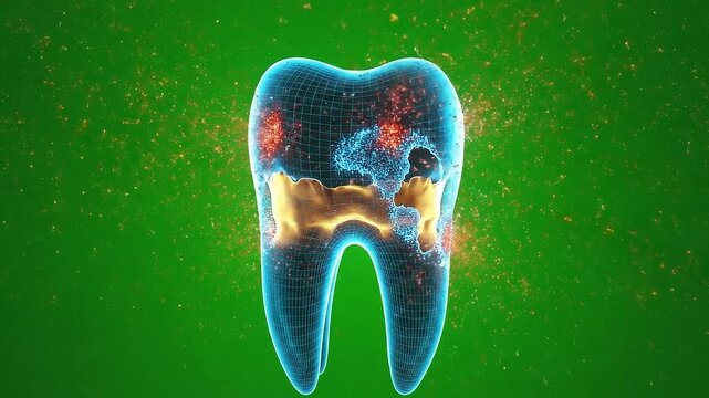 Digital Tooth Visualization on Chroma Key Green Background Scientific Medical Animation Ready for VFX Compositing