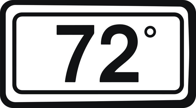 Digital display showing 72 degrees thermostat setting or temperature indicator