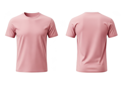 Pink t shirt front and back view isolated on transparent background