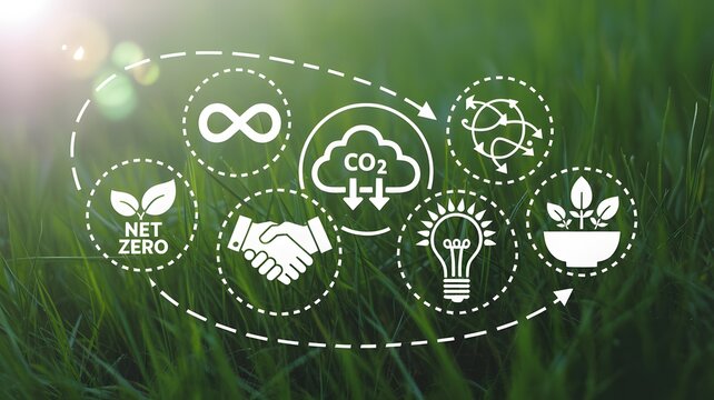 Sustainability Icons Net Zero, Circular Economy, and Carbon Neutral