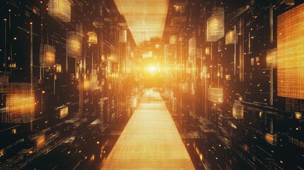 Digital data network highway with bright virtual city