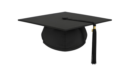 Black Graduation Cap with Tassel and Gold Detail on Black Background Keywords: graduation cap, mortarboard, academic cap, graduation hat, tassel isolated on a transparent background