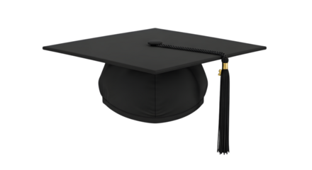 Black Graduation Cap with Tassel and Gold Detail on Black Background Keywords: graduation cap, mortarboard, academic cap, graduation hat, tassel isolated on a transparent background