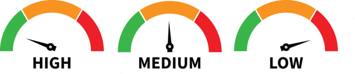 High medium low Colour Speedometer Vector Set