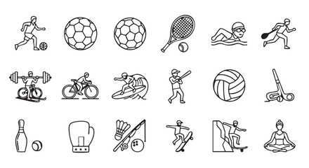 Outline Sport Icon Set for Various Activities and Competition Scenarios