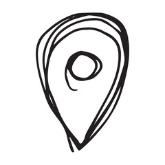 Naklejka premium Hand drawn map pin Map marker pointer sign GPS and mapping tools Location pin symbol Pinpoint clipart in doodle style Single element for web, design