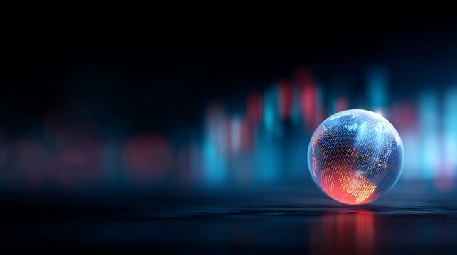 International Economic Policy Framework, Abstract digital globe with glowing background features.