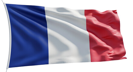 The French Tricolor Flag Waving Isolated on White - Blue, White, and Red National Symbol