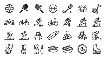 Sports and recreation themed vector icon collection on white background