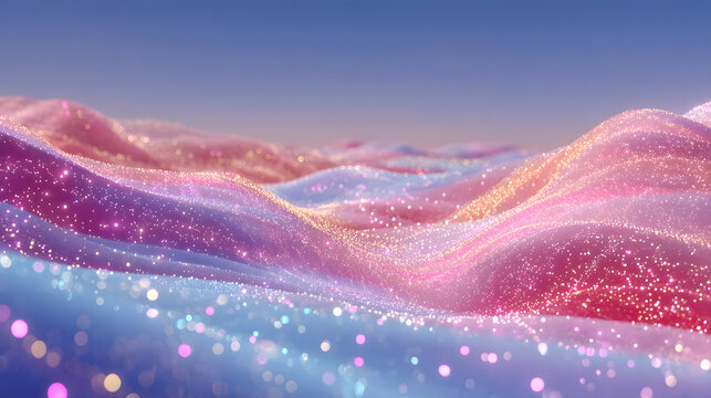 Abstract Digital Terrain of Sparkling Mesh Waves