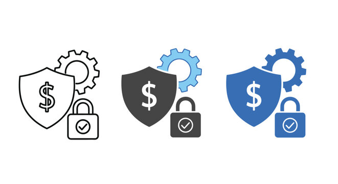 Financial security protection shield dollar padlock gear safety icon