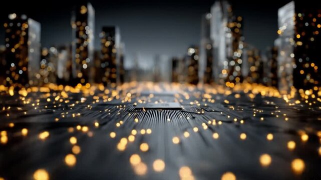 Abstract cityscape with illuminated pathways and futuristic concepts
