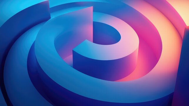 Abstract spiral labyrinth with gradient blue and pink colors