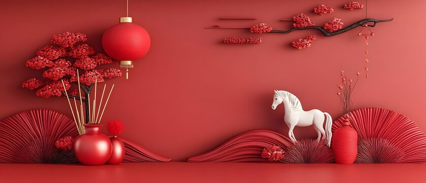 Chinese New Year Decor with horses & Red-Themed Decorations