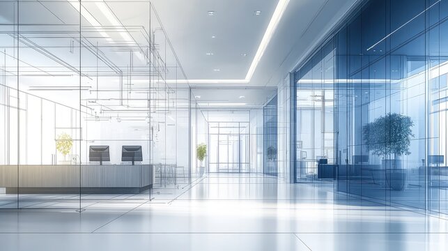 Modern office lobby architecture design and construction blueprint