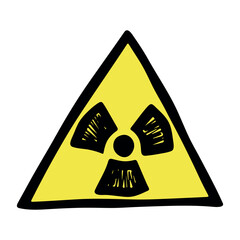 Hand drawn radiation sign Nuclear radiation hazard symbol Radioactive danger warning sign clipart in doodle style Nuclear safety Radioactive waste Single element for print, web, design, decor