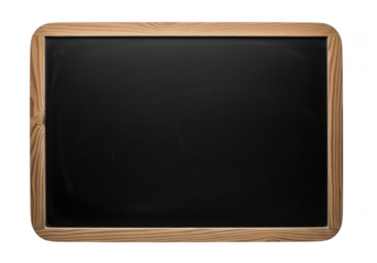 Empty wooden framed blackboard isolated on transparent background