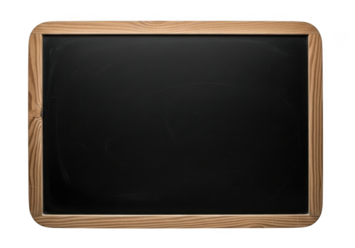 Empty wooden framed blackboard isolated on transparent background