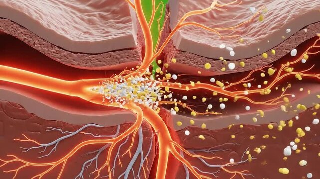 Medical Animation Of Blood Cells Flowing Through Arteries And Veins With A Green Screen Background For Compositing And VFX