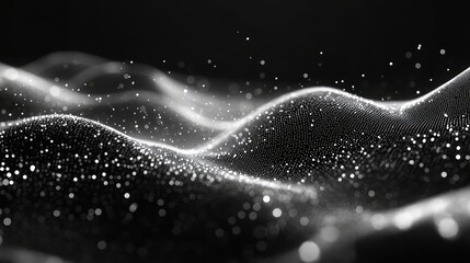 Digital wave creating a flowing particles network background