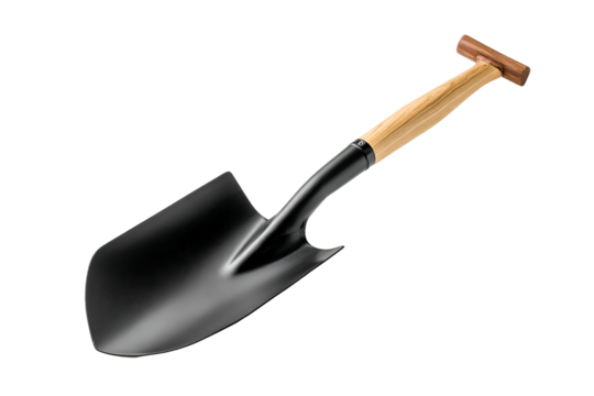Garden shovel with wooden handle isolated on transparent background