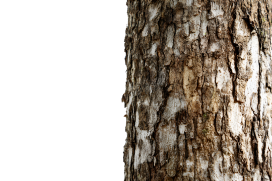 Close up of textured tree bark isolated on transparent background