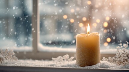 Winter candle light snow window christmas holiday season
