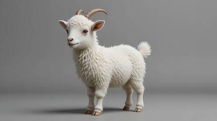a small, goat fluffy animal standing against a neutral background,3D soft pop