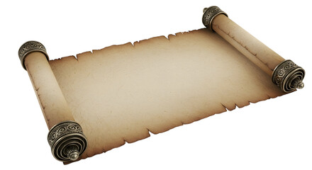 Old Parchment Scroll with Silver Ornate Ends on Black Background paper vintage isolated on a transparent background