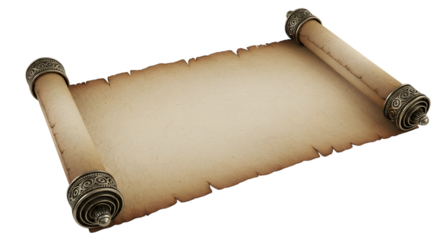 Old Parchment Scroll with Silver Ornate Ends on Black Background paper vintage isolated on a transparent background