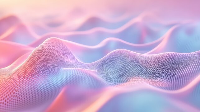Digital mesh landscape with pastel flowing wave forms