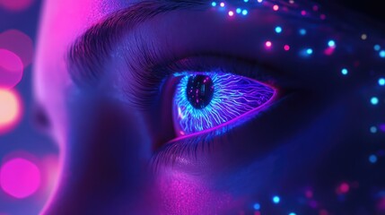 Cyberpunk eye showing futuristic bionic vision