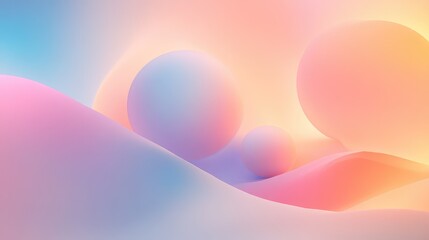 Abstract pastel gradient spheres floating on soft waves