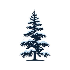 Obraz premium A stylized illustration of a tall evergreen fir tree with its branches covered in heavy white snow.