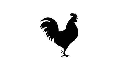 Stylized Black Rooster Silhouette Illustration Standing Proudly on a Clean White Background, Farm Animal Graphic Element Icon.