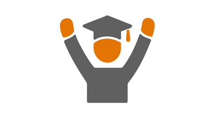Happy graduate student icon celebrating academic success. Education, learning, university completion, achievement, knowledge graphic.