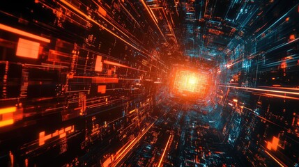 Flying through a digital data tunnel in cyberspace