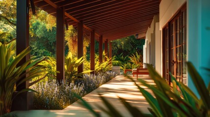 Courtyard house in white concrete and copper-clad beams soft side lighting casting warm color grading focused on inner