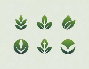 Collection of six modern green leaf logos representing nature and growth