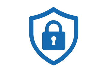Blue shield with padlock icon symbolizing data protection, cybersecurity, and secure access with a transparent background