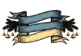 Vintage Christmas banner with pine branches and golden bells perfect for festive greetings and holiday announcements